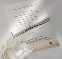 Pergamena con sacchetto portaconfetti per il matrimonio proposto da Telethon