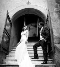 Foto in bianco e nero degli sposi realizzata da Photostudio DM