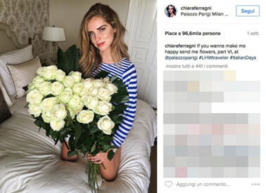 Chiara Ferragni posta su Instagram il mazzo di fiori regalato da Fedez