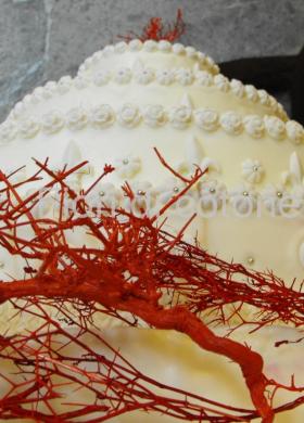 Torta nuziale allestirta con coralli rossi