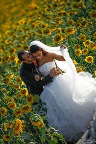 Gli sposi in un campo di girasoli - Foto di Alessio Franchi