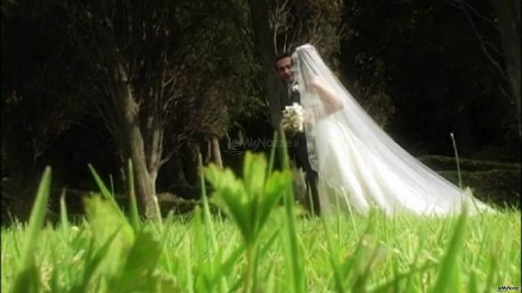 Servizio fotografico per gli sposi in un giardino