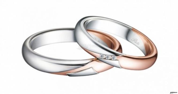 Fedi per gli sposi in oro bianco e oro rosa con diamantini