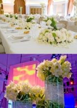 Centritavola con fiori bianche per il ricevimento di nozze