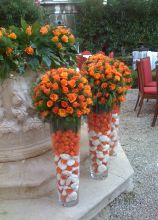 Vasi con rose arancio per l'allestimento della location