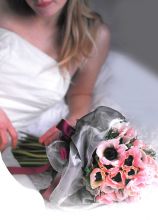 Bouquet a gambo lungo con tessuto di tulle grigio