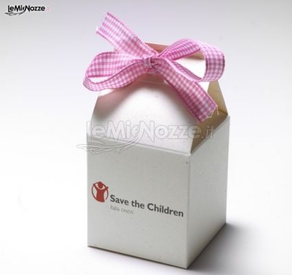 Scatolina porta confetti Save the Children con fiocco rosa